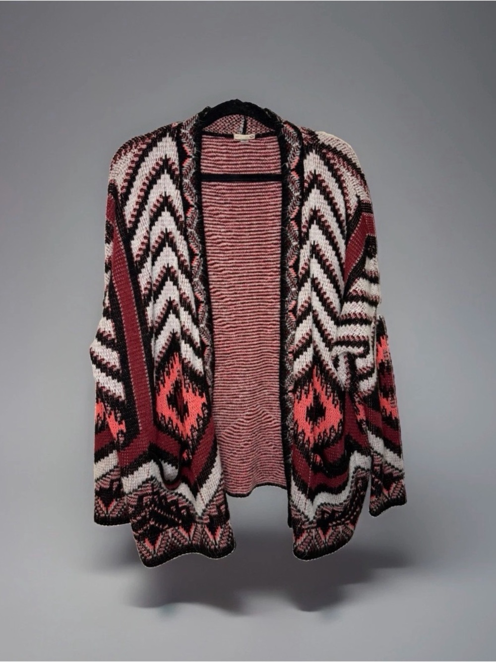 Urban Outfitters Geometric Open-Front Cardigan in Pink and Black
